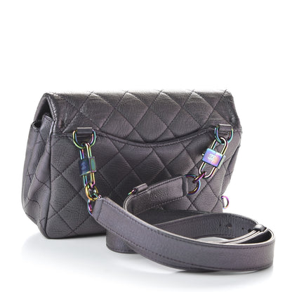 Chanel Iridescent Goatskin Quilted Small Double Carry Waist Chain Flap Purple 3 of 10