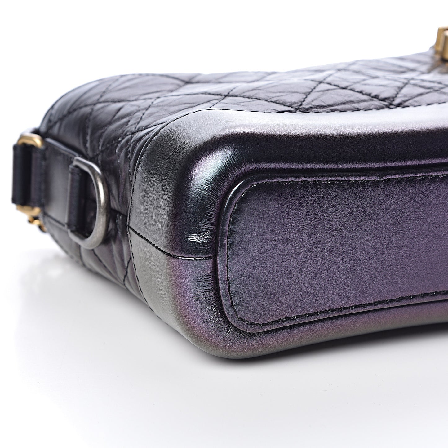 Iridescent Aged Calfskin Quilted Small Gabrielle Hobo Black