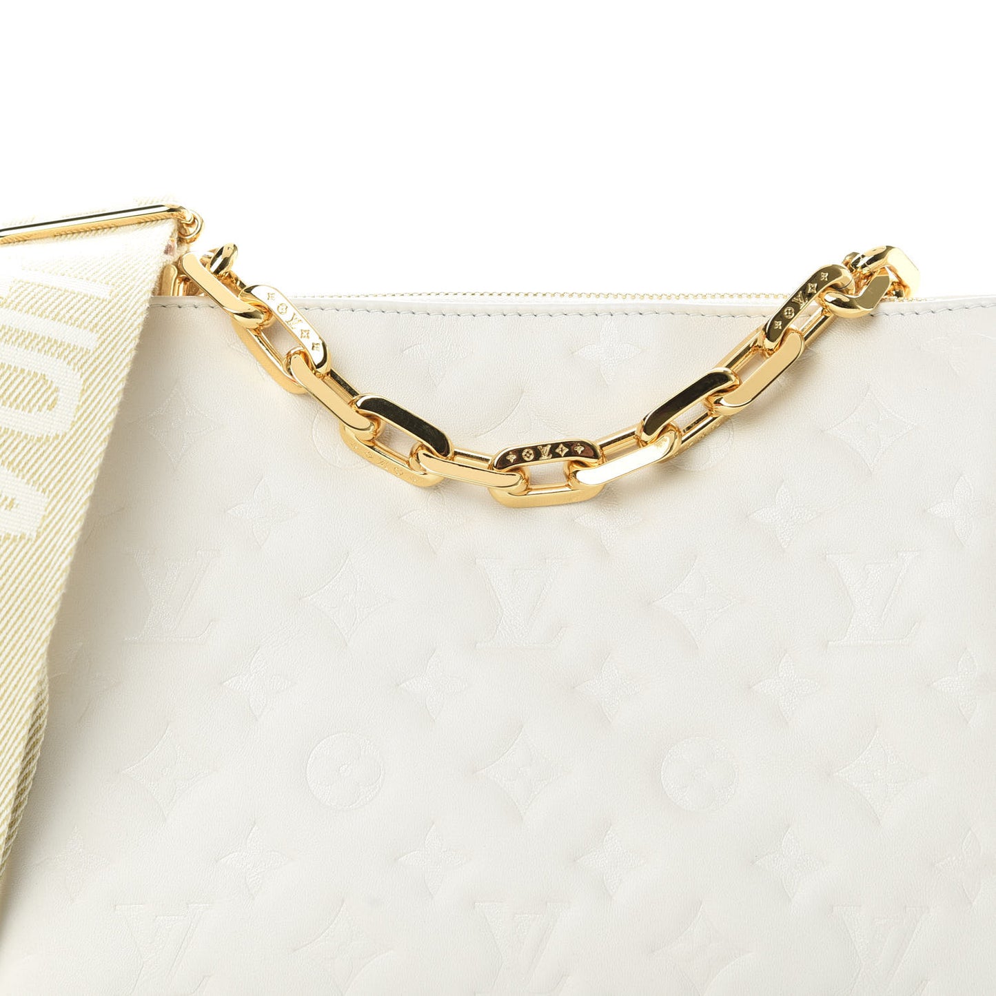 Lambskin Embossed Monogram Coussin PM Beige Cream