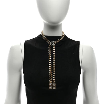 Chanel Chain Link Crystal CC Dog Tag Charm Necklace Gold 2 of 4