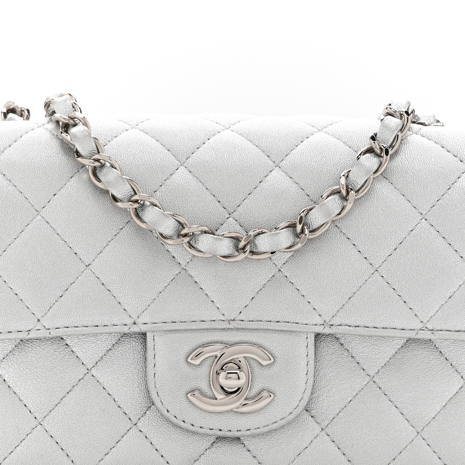 Chanel Metallic Lambskin Quilted Mini Rectangular Flap Silver 8 of 11