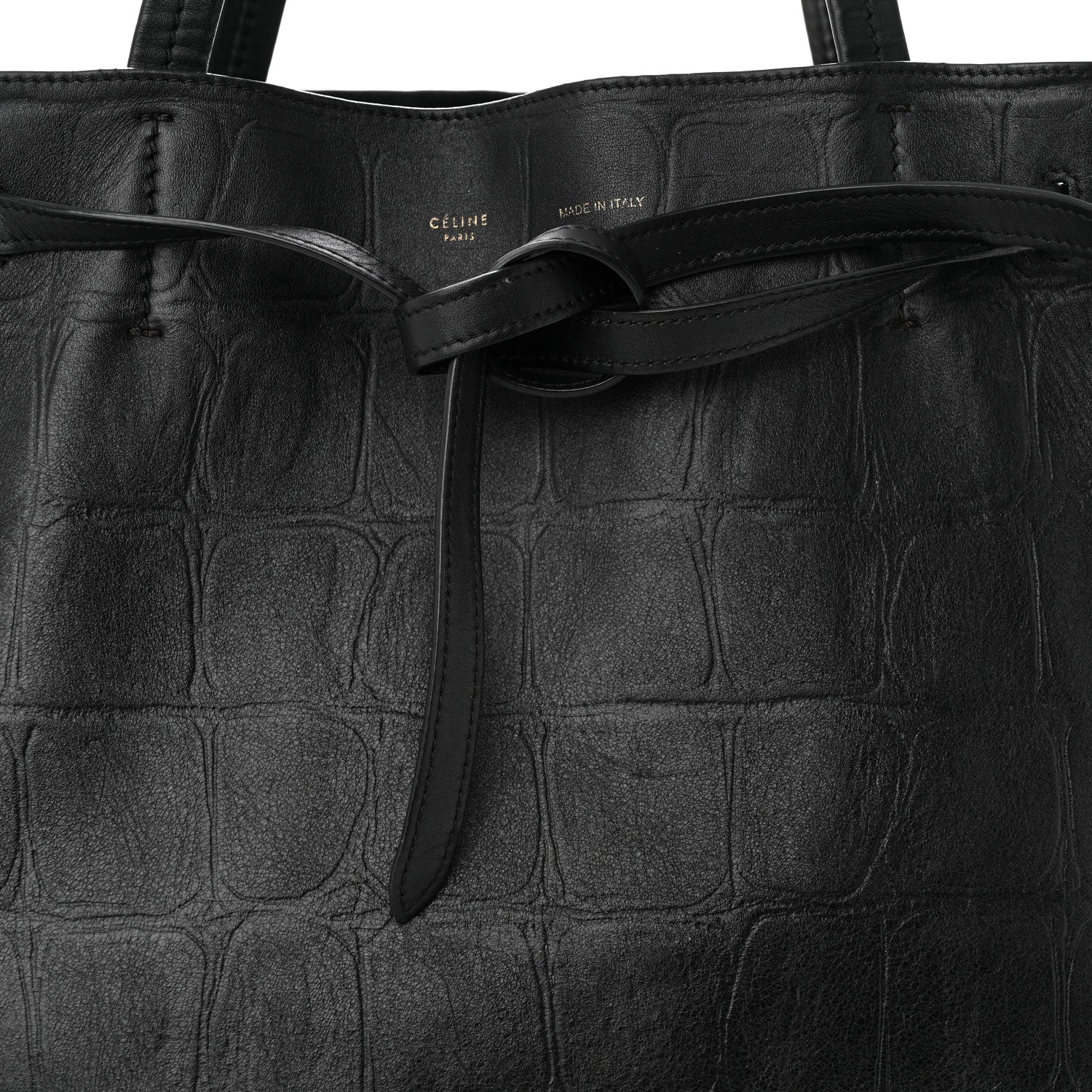 Celine Crocodile Embossed Calfskin Medium Belt Cabas Phantom Black 8 of 12