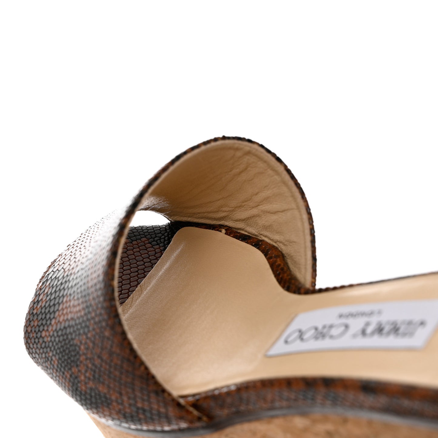 Calfskin Snakskin Embossed Cork DeeDee Platform Wedge Slide Sandals 36 Cuoio