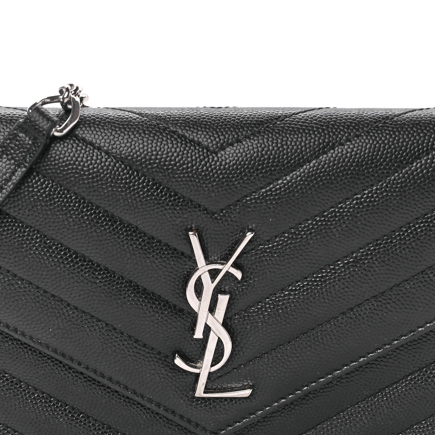 Grain De Poudre Matelasse Chevron Monogram Envelope Chain Wallet Black