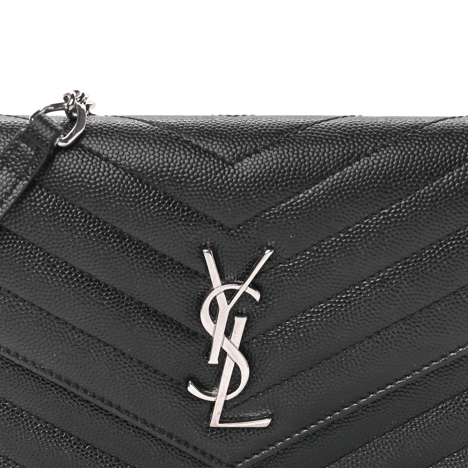 Saint Laurent Grain De Poudre Matelasse Chevron Monogram Envelope Chain Wallet Black 9 of 11