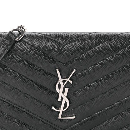 Saint Laurent Grain De Poudre Matelasse Chevron Monogram Envelope Chain Wallet Black 9 of 11