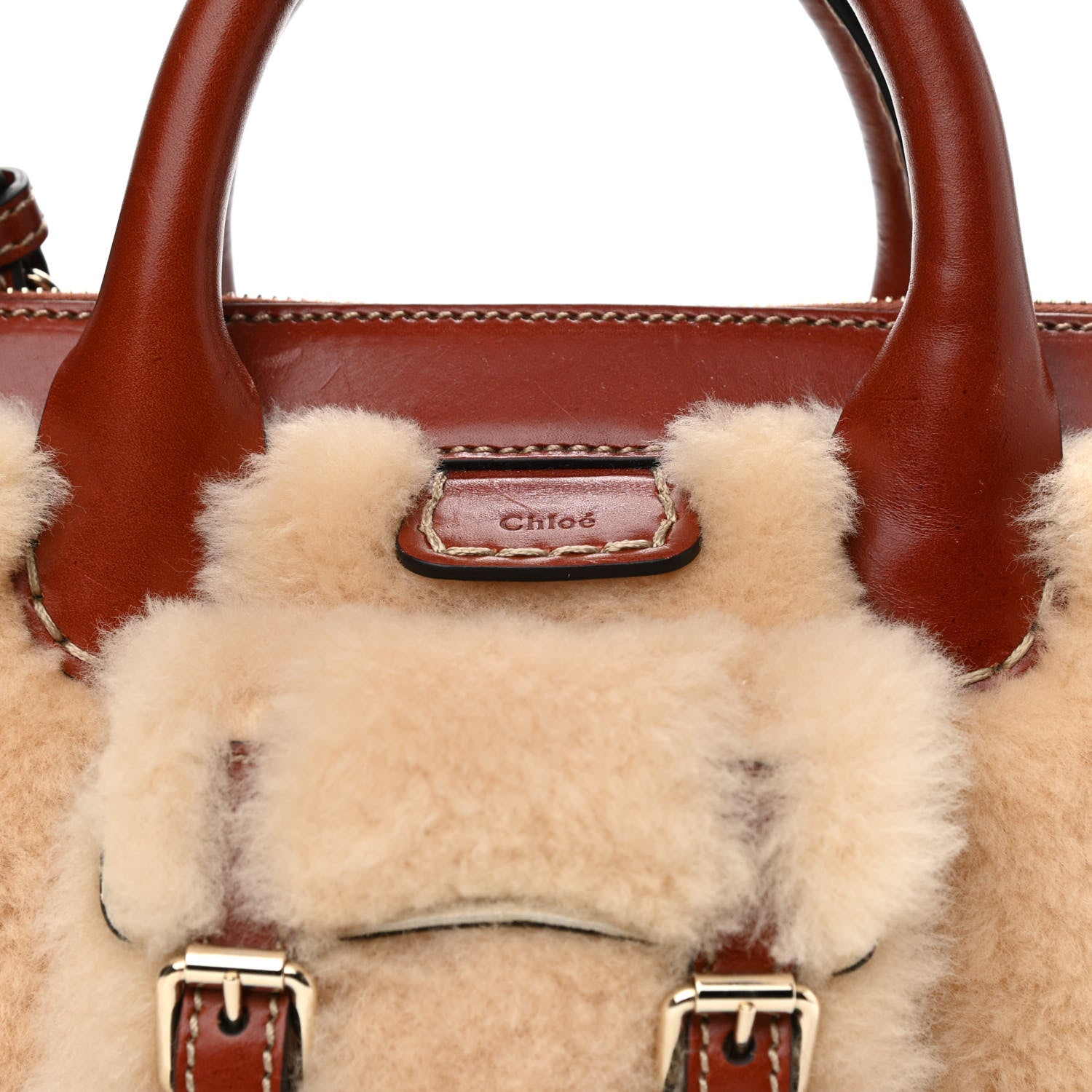Chloe Shearling Vegetable Tanned Calfskin Mini Edith Sepia Brown 6 of 9