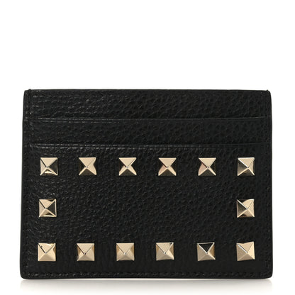 Valentino Garavani Pebbled Calfskin Rockstud Card Holder Black 1 of 7