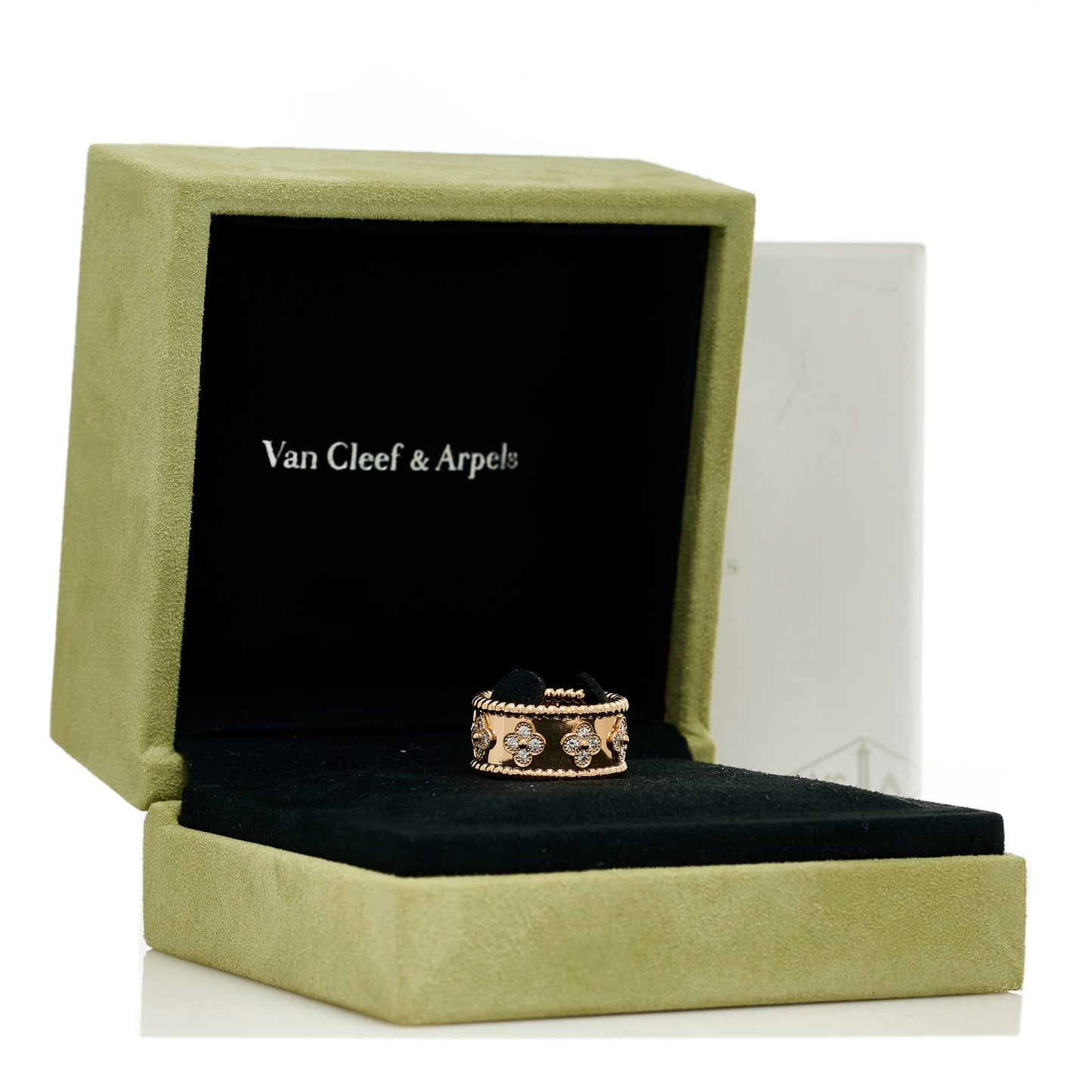 18K Rose Gold Diamond Medium Perlee Clovers Ring 54 7