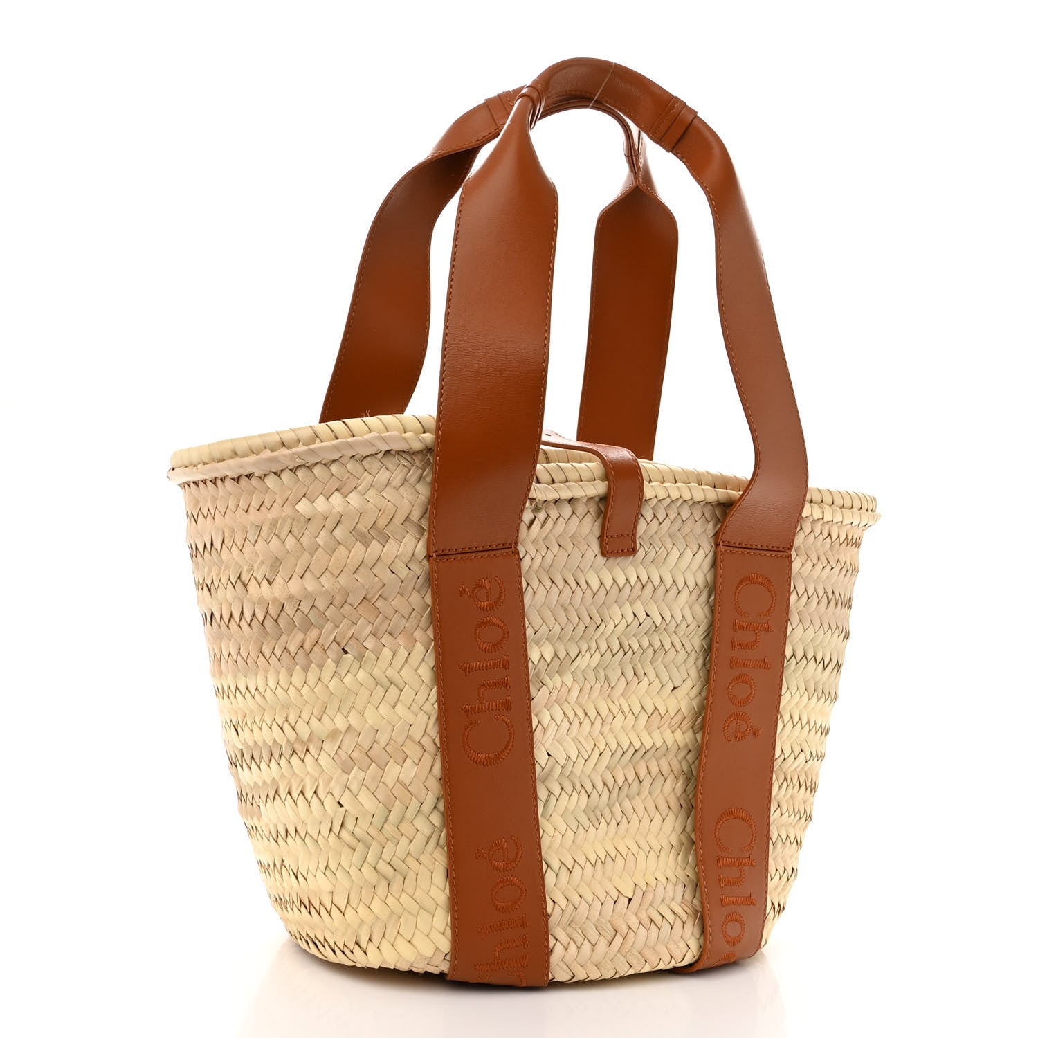 Chloe Raffia Smooth Calfskin Medium Sense Basket Caramel 3 of 9
