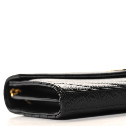 Saint Laurent Grain De Poudre Matelasse Chevron Monogram Chain Wallet Black 9 of 13