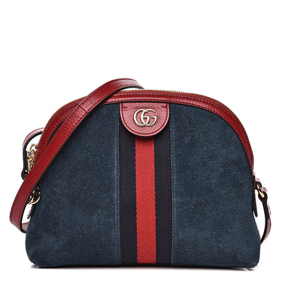 Gucci Suede Calfskin Web Small Ophidia Dome Shoulder Bag New Blue Romantic Cherry 1 of 14