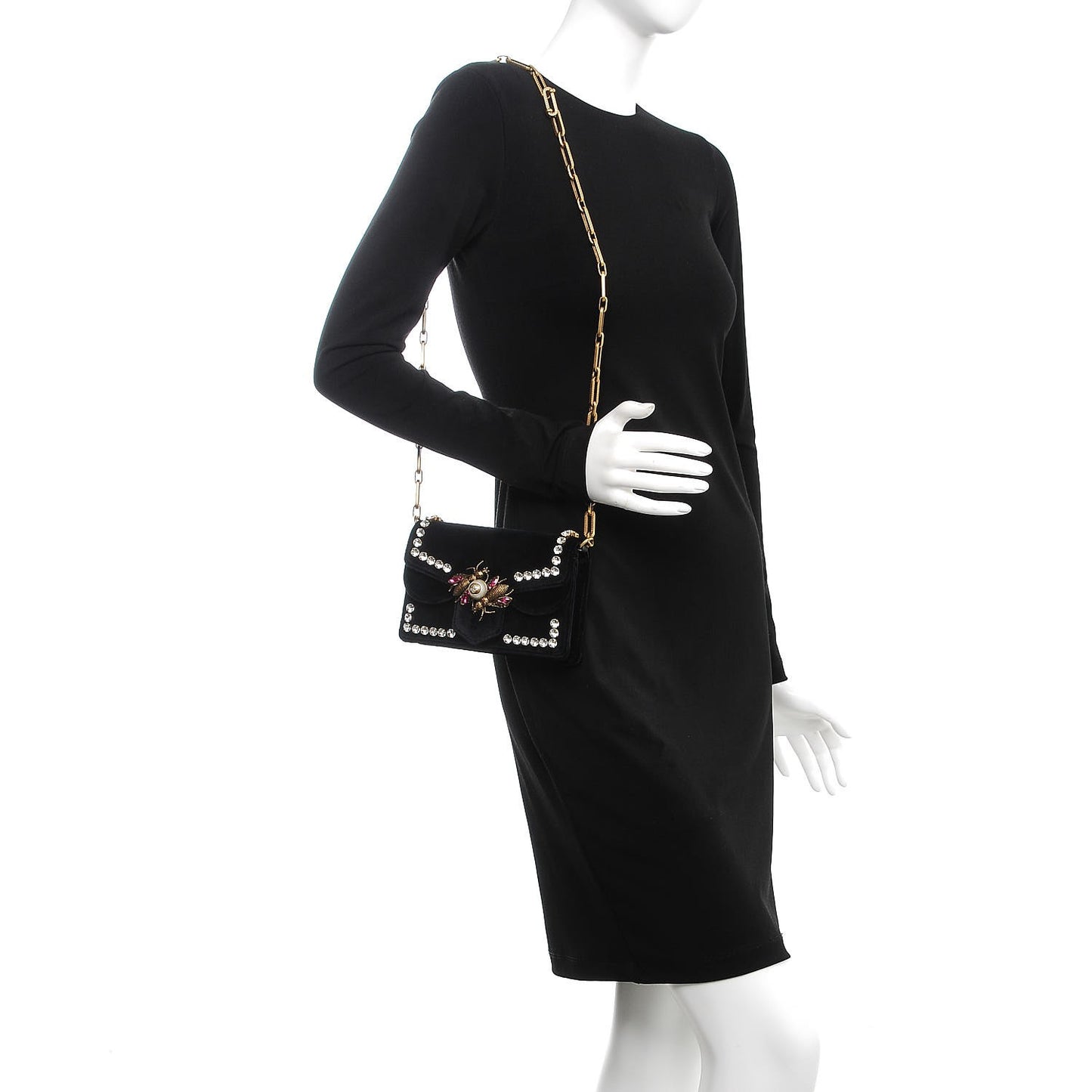 Velvet Crystal Mini Bee Broadway Shoulder Bag Black