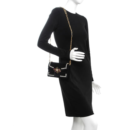 Gucci Velvet Crystal Mini Bee Broadway Shoulder Bag Black 2 of 7