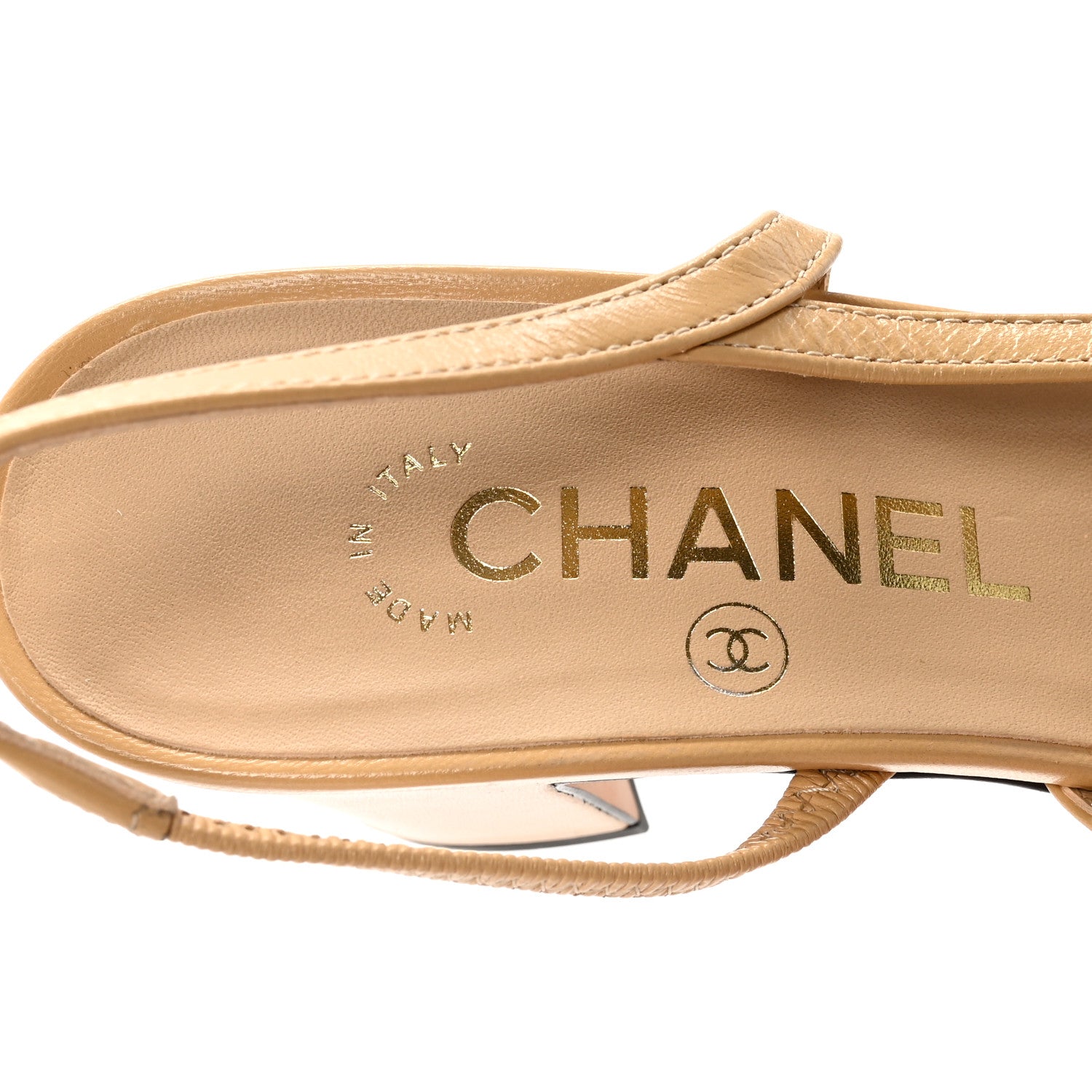 Chanel Goatskin Grosgrain Cap Toe CC Slingback Pumps 37.5 Beige
