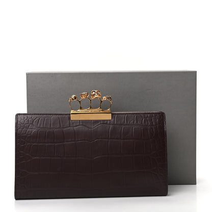 Alexander McQueen Calfskin Crocodile Embossed Knuckle Flat Clutch Burgundy 8 of 8