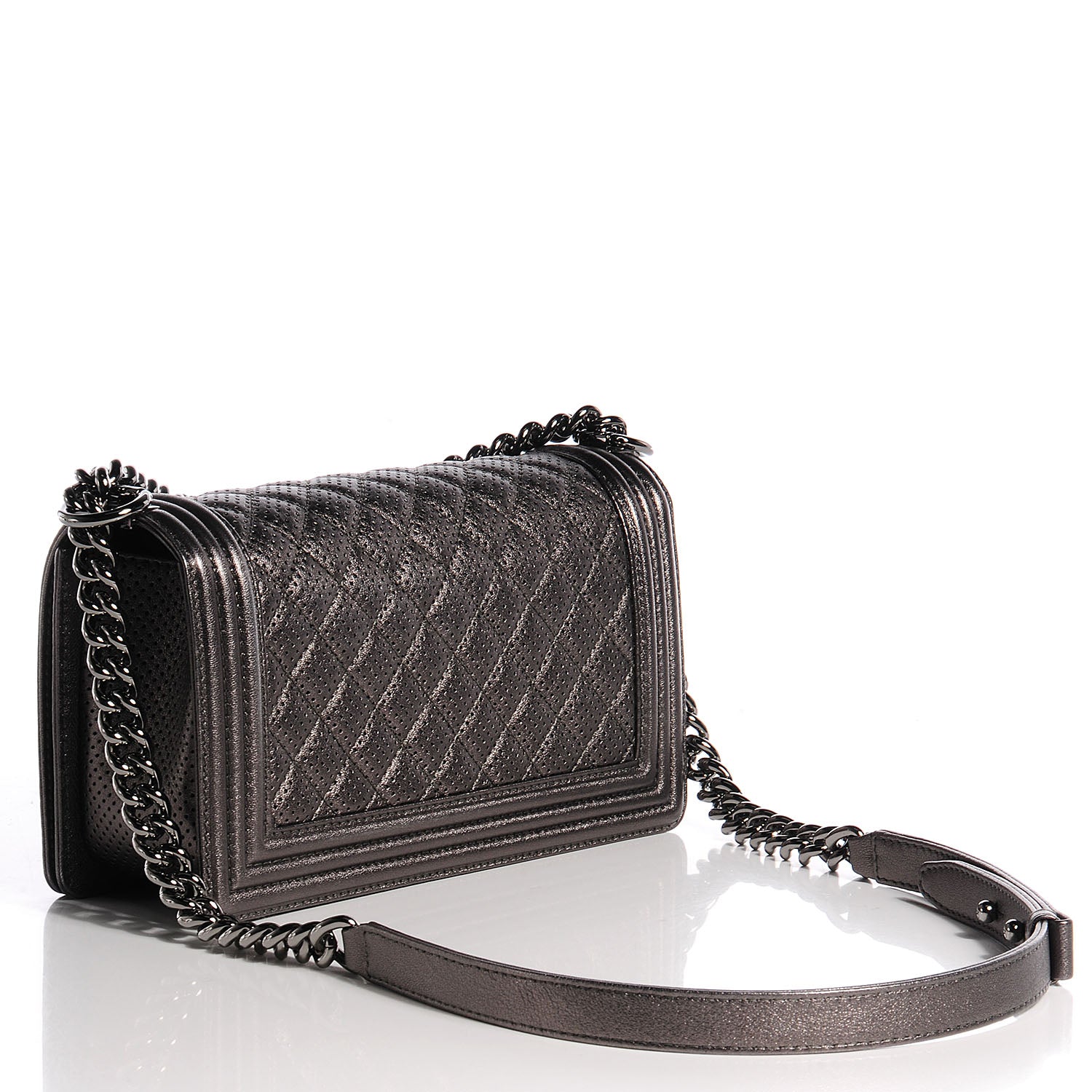Chanel Metallic Lambskin Perforated Medium Boy Flap Dark Silver 3 of 9