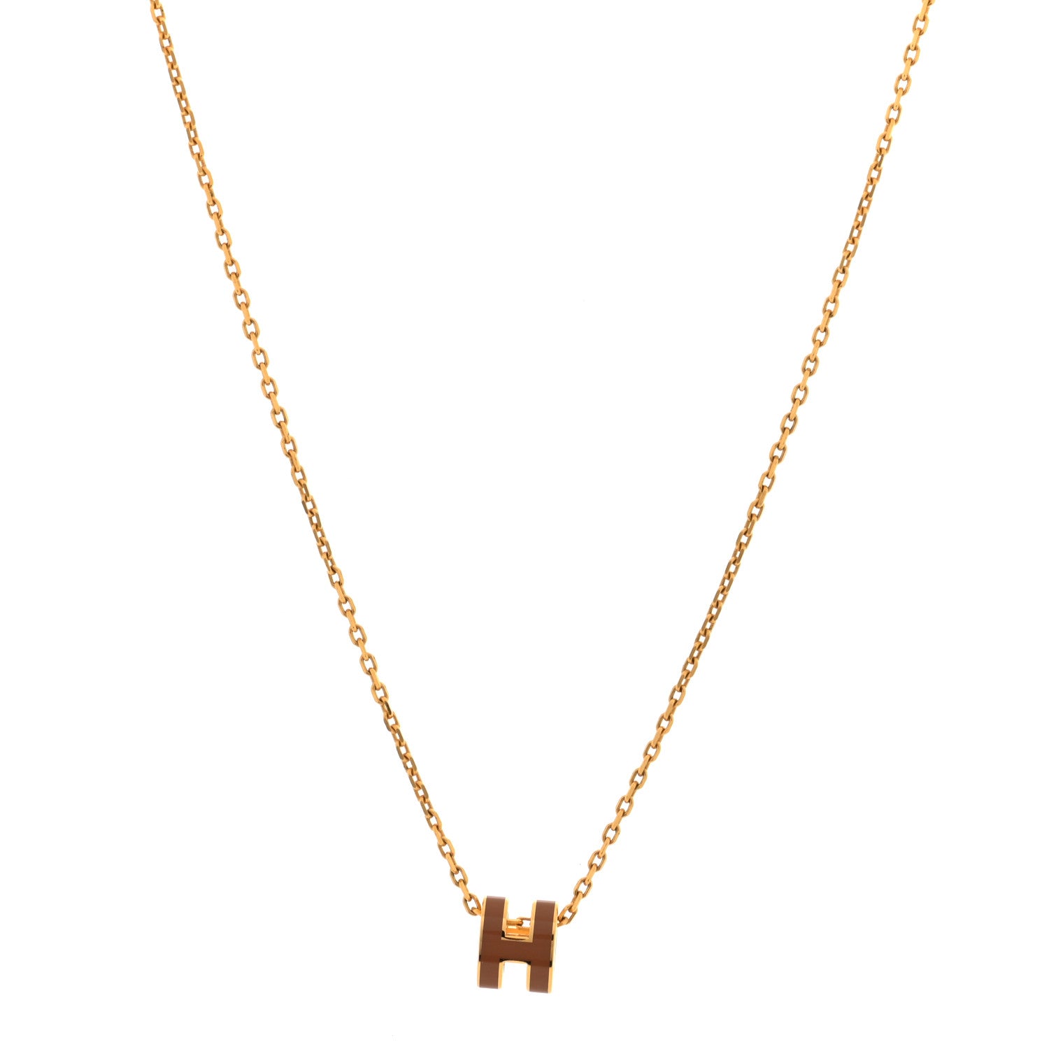 Hermes Lacquered Gold Mini Pop H Pendant Necklace New Gold 1 of 6