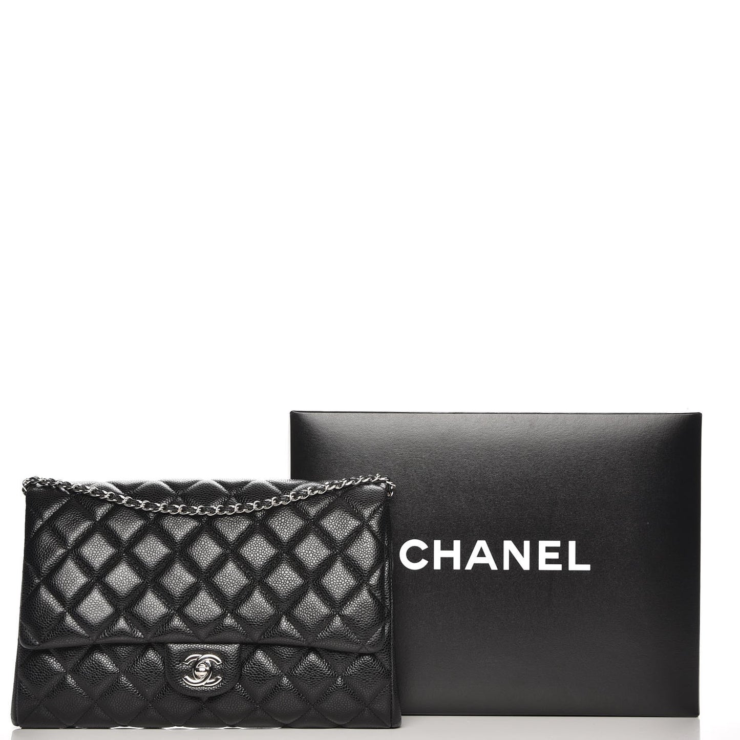 Caviar Quilted Clutch With Chain Flap Black