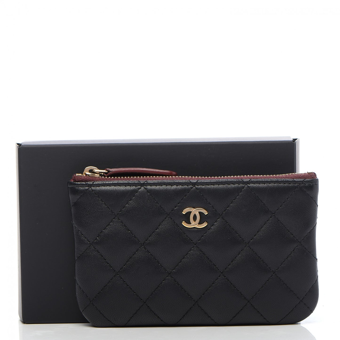 Lambskin Quilted Small Cosmetic Case Black