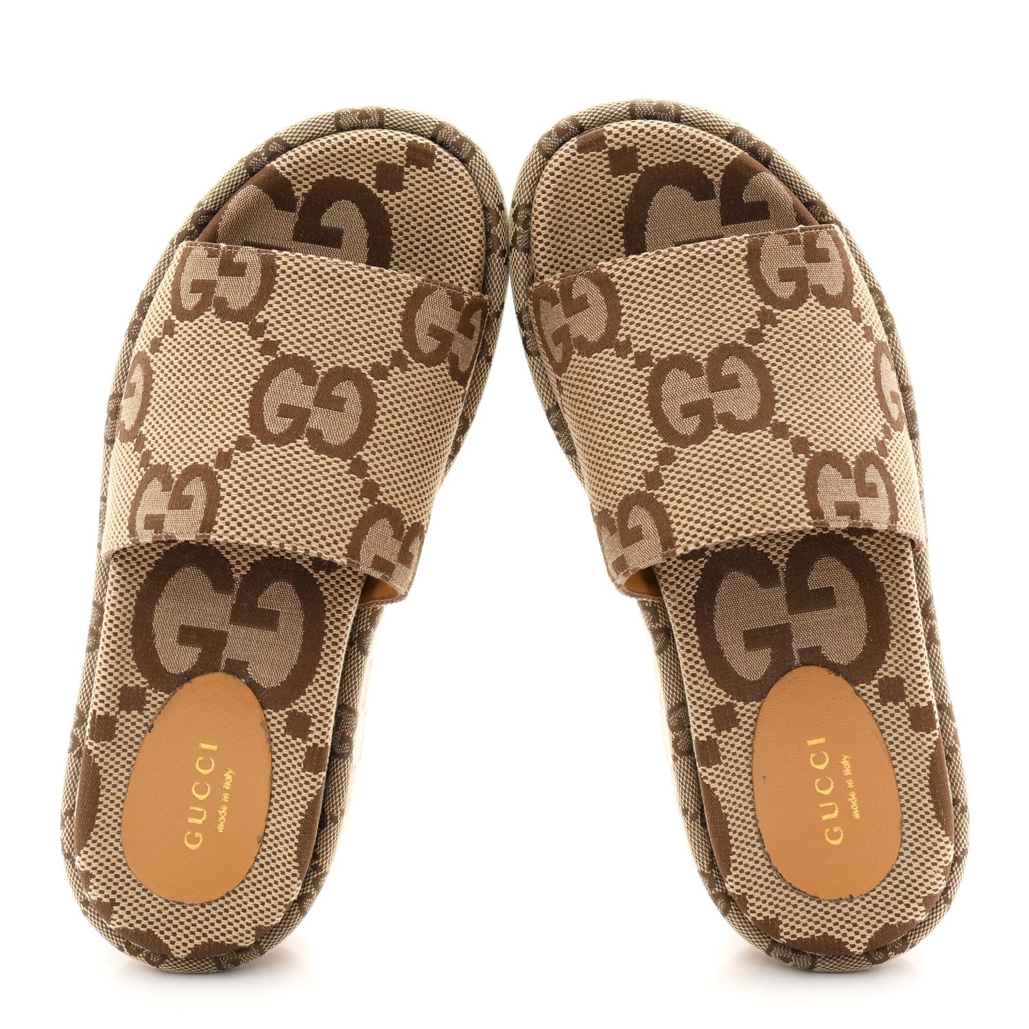 Gucci Monogram Maxi GG Angelina Platform 55mm Slide Sandals 36 Camel Ebony 2 of 10