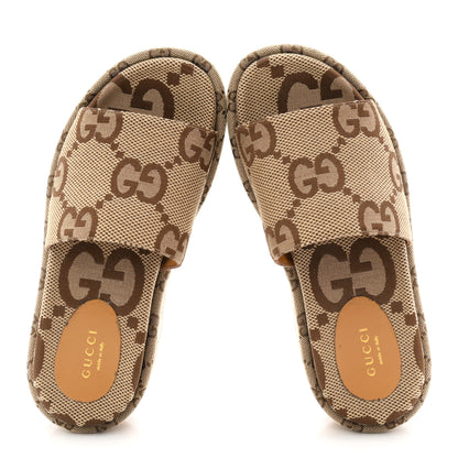 Gucci Monogram Maxi GG Angelina Platform 55mm Slide Sandals 36 Camel Ebony 2 of 10