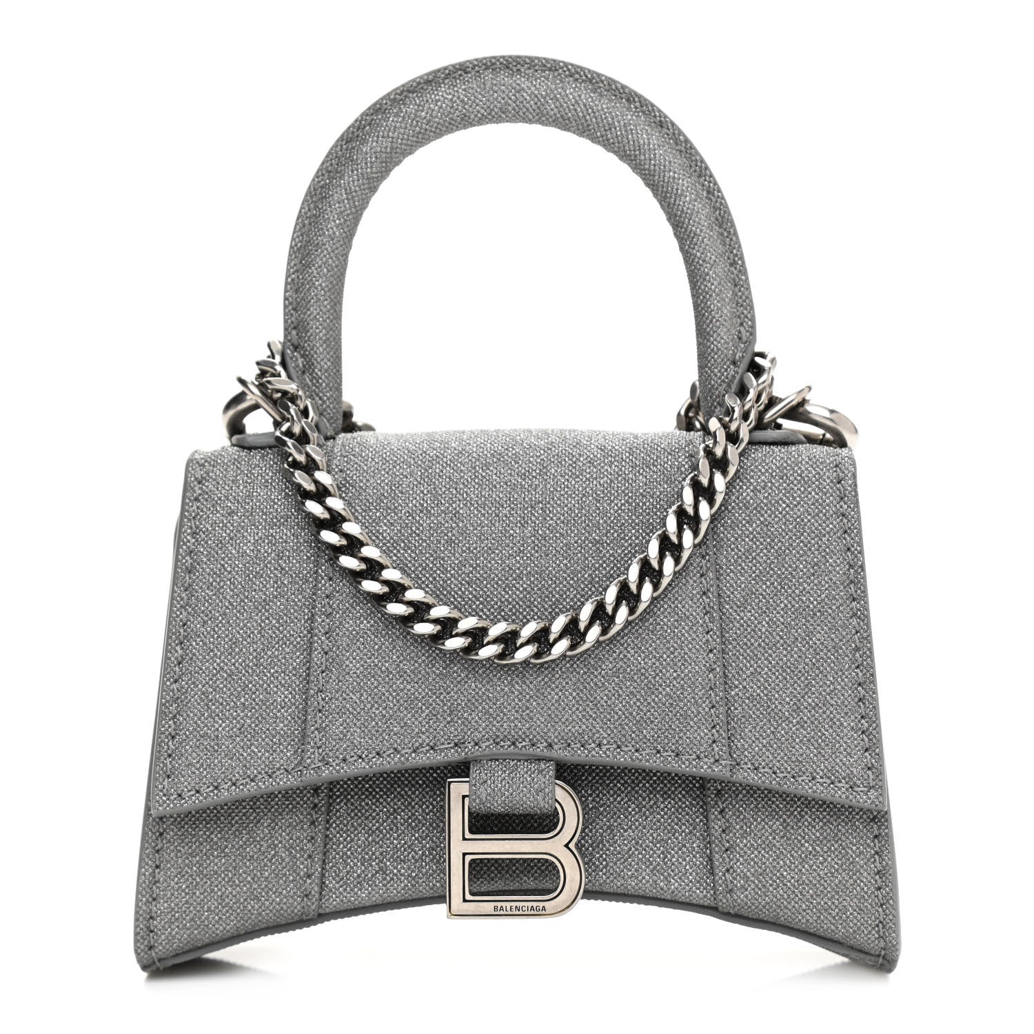 Balenciaga Glitter Fabric Hourglass Top Handle Bag Mini with Chain Grey 1 of 10