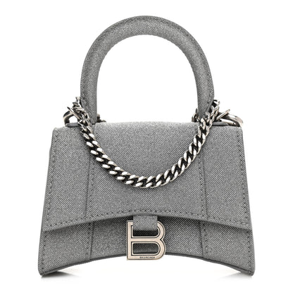 Balenciaga Glitter Fabric Hourglass Top Handle Bag Mini with Chain Grey 1 of 10