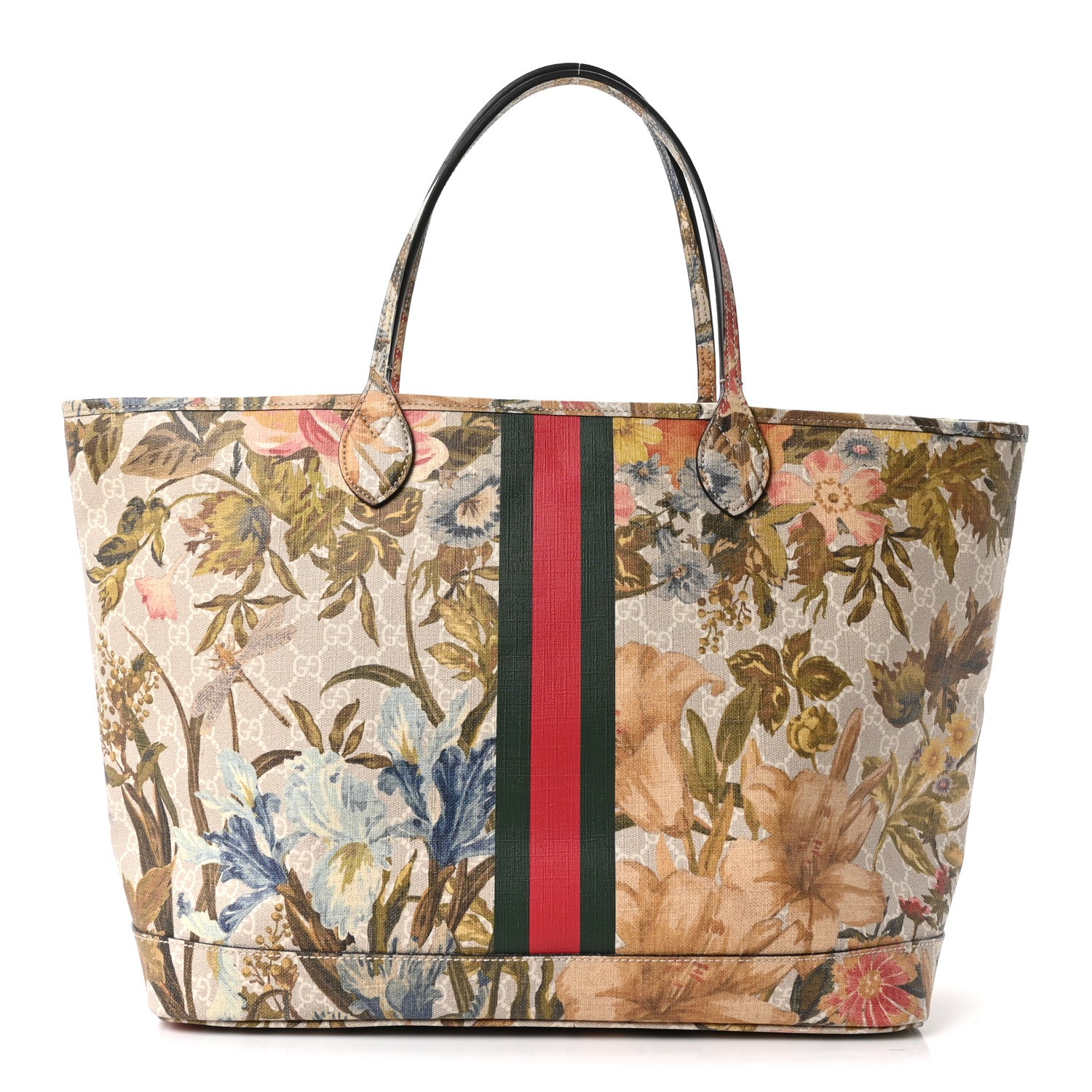 Gucci GG Supreme Monogram Water Flora Web Large Ophidia Tote Beige White Multicolor 1 of 10