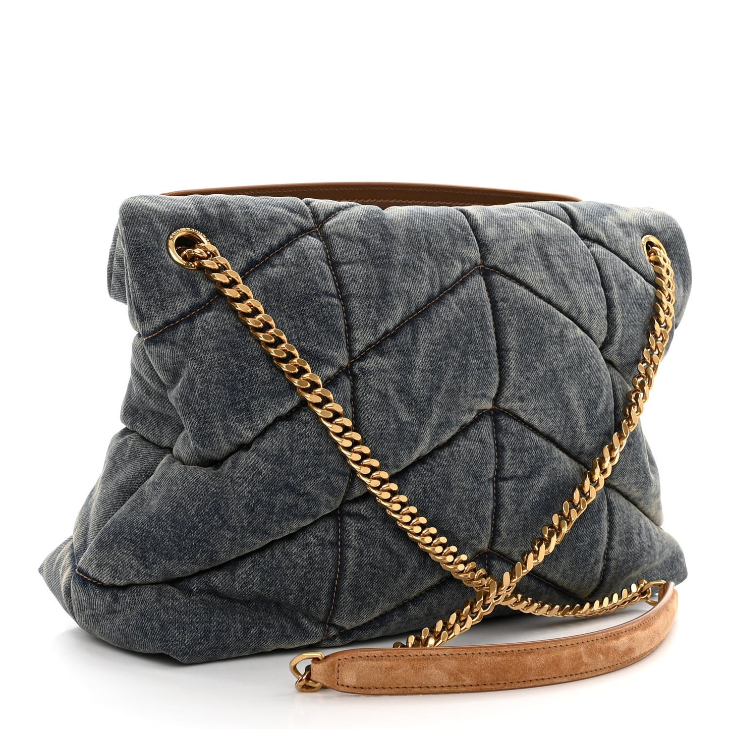 Denim Quilted Medium Loulou Puffer Monogram Chain Satchel Blue Cinnamon