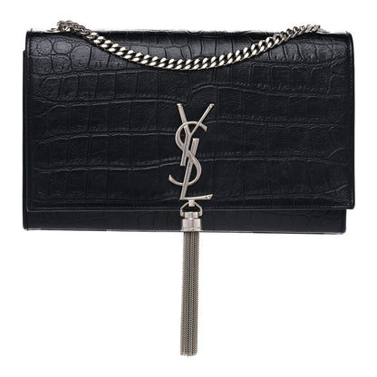 Saint Laurent Calfskin Crocodile Embossed Medium Classic Monogram Kate Tassel Satchel Black 1 of 12