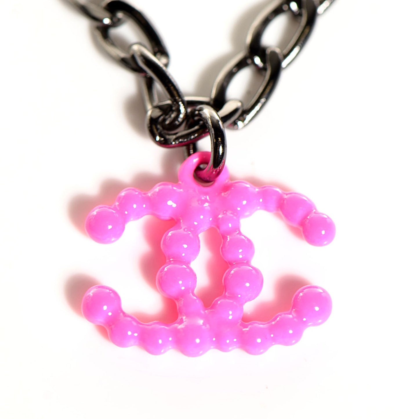 Ruthenium Enamel Coated CC Necklace Pink