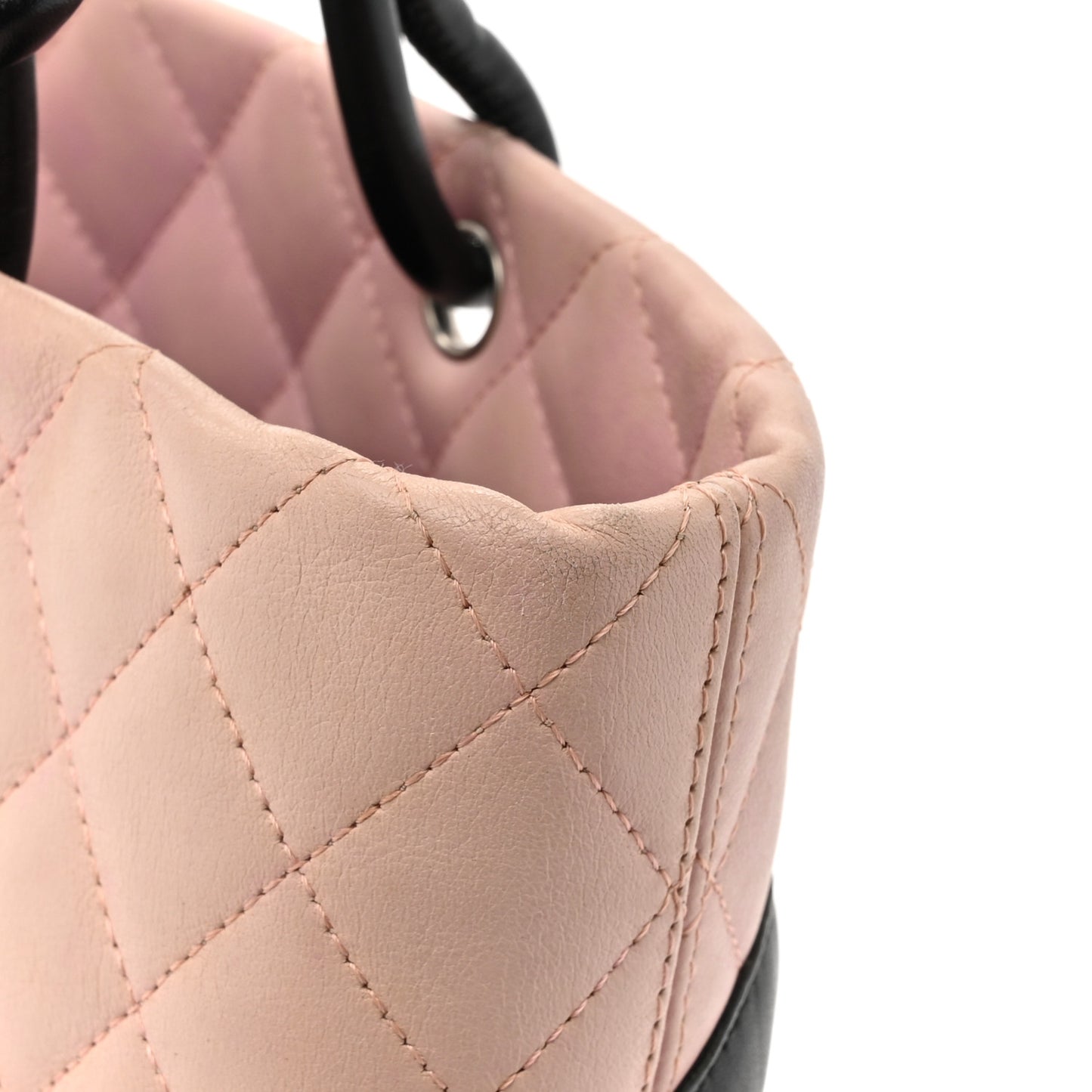 Calfskin Quilted Medium Cambon Tote Pink Black