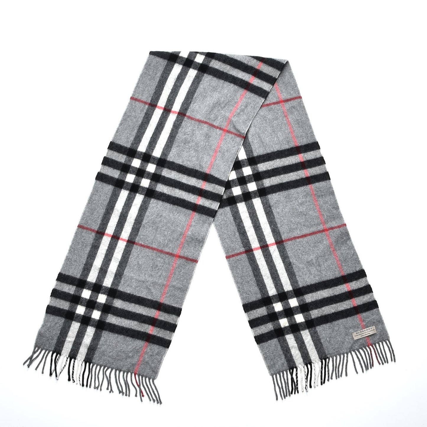 Cashmere Giant Check Fringe Scarf Grey