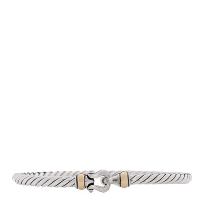 David Yurman Sterling Silver 14K Yellow Gold 4mm Cable Classic Buckle Bracelet 1 of 3