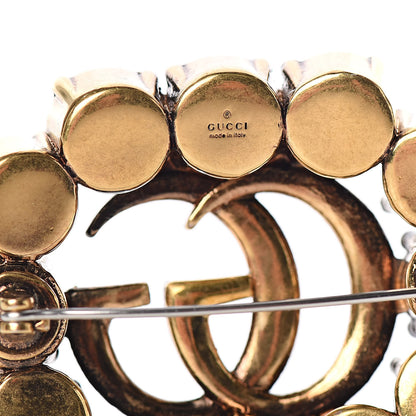Gucci Metal Crystal Double G Brooch Aged Gold 5 of 6