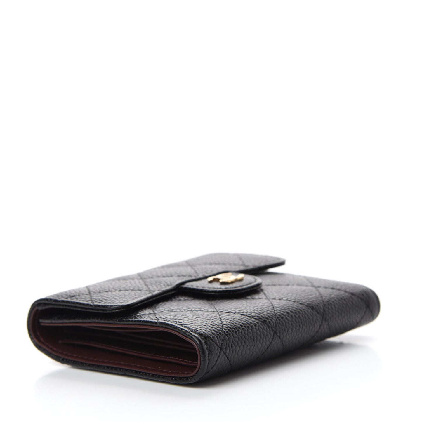 Caviar Quilted Compact Flap Wallet Black