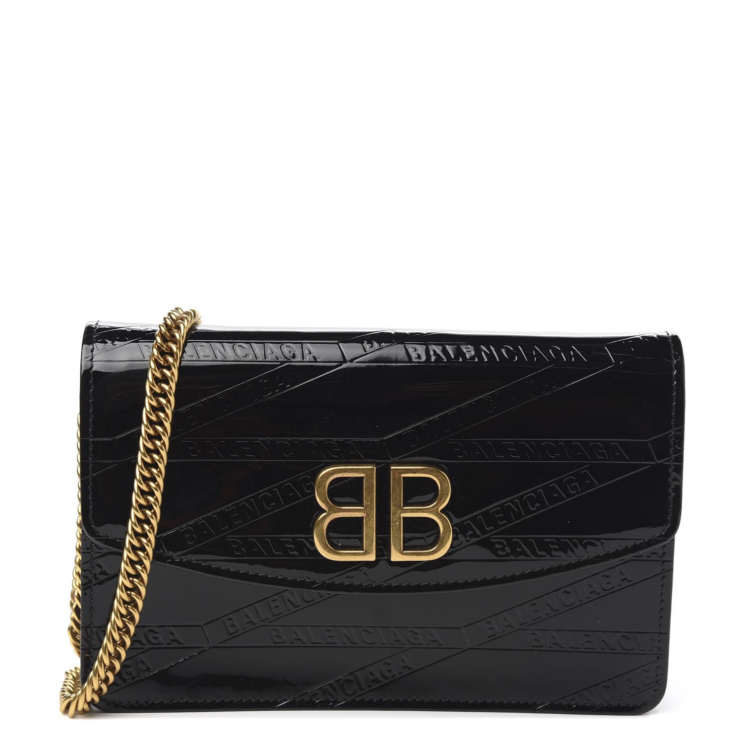 Balenciaga Patent Losange Monogram Embossed BB Wallet On Chain Black 1 of 8