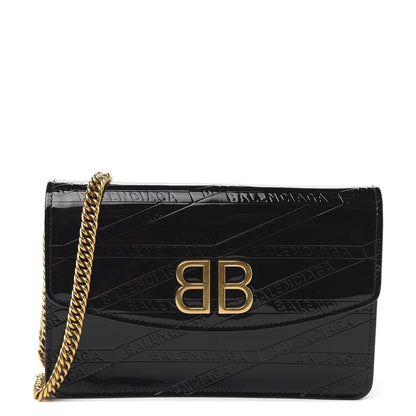 Balenciaga Patent Losange Monogram Embossed BB Wallet On Chain Black 1 of 8