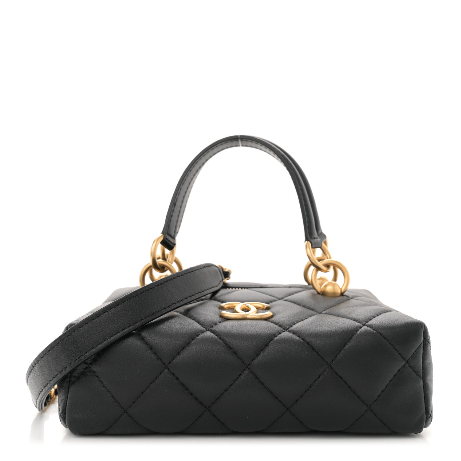 Chanel Calfskin Quilted Square Top Handle Vanity Case Black