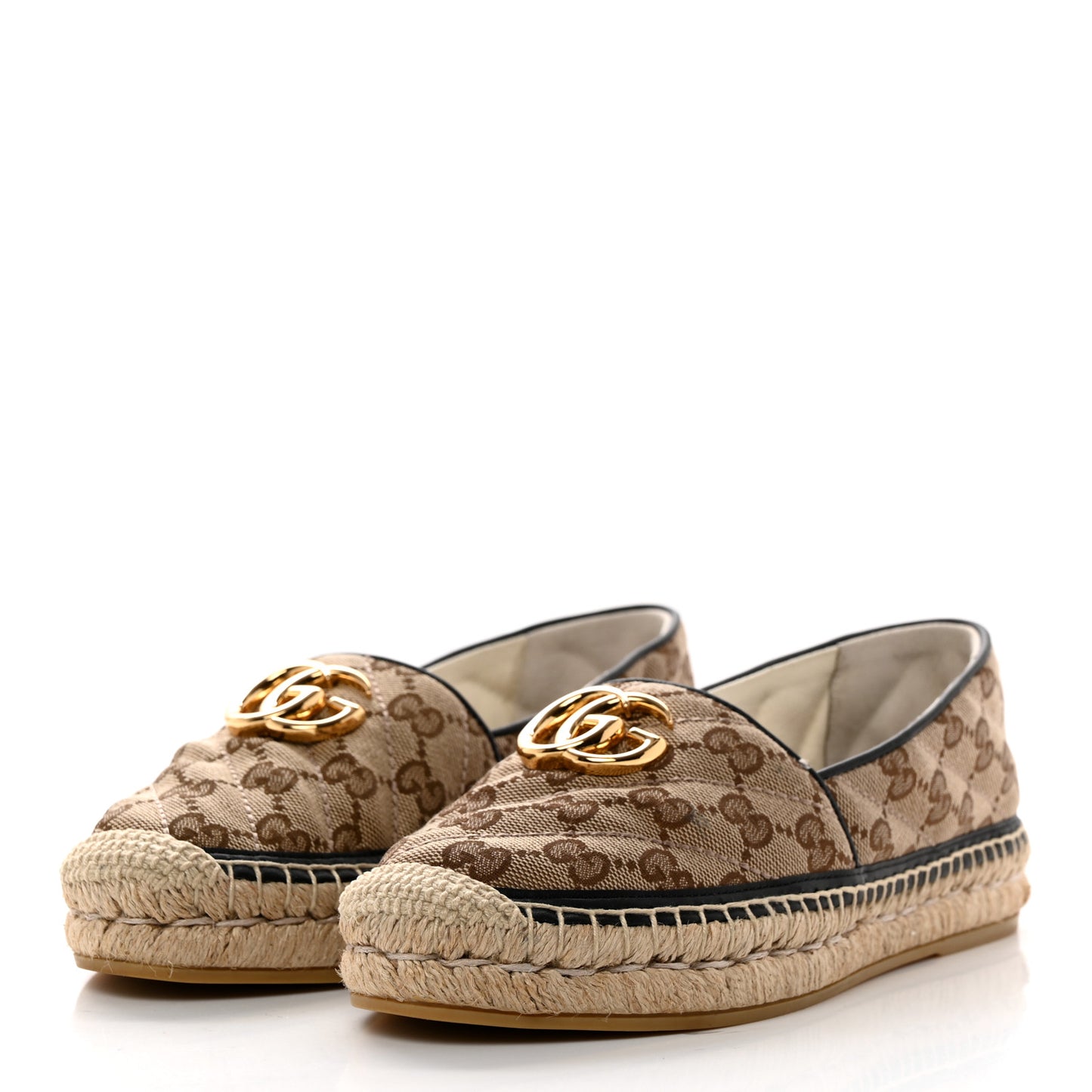 Monogram Matelasse Diagonal GG Marmont Espadrilles 36.5 Beige Ebony Black