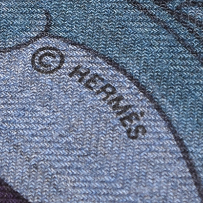 Hermes Cashmere Silk Cavalleria D'Etriers Shawl 140 Bleu Violet Parme 5 of 7