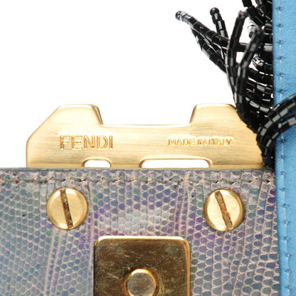 Fendi Lizard Beaded Fringe Baguette Black 8 of 10