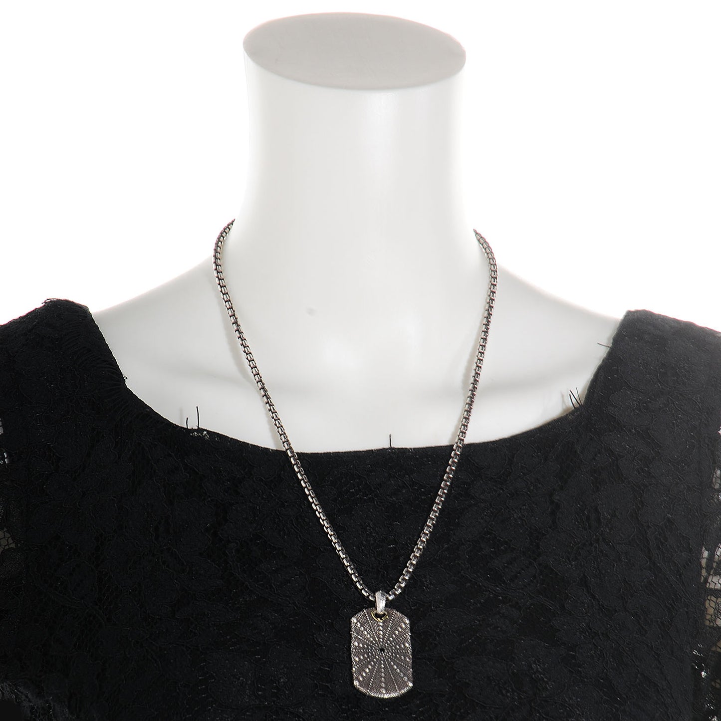 Sterling Silver 18K Gold Black Diamond Starfish Dog Tag Necklace