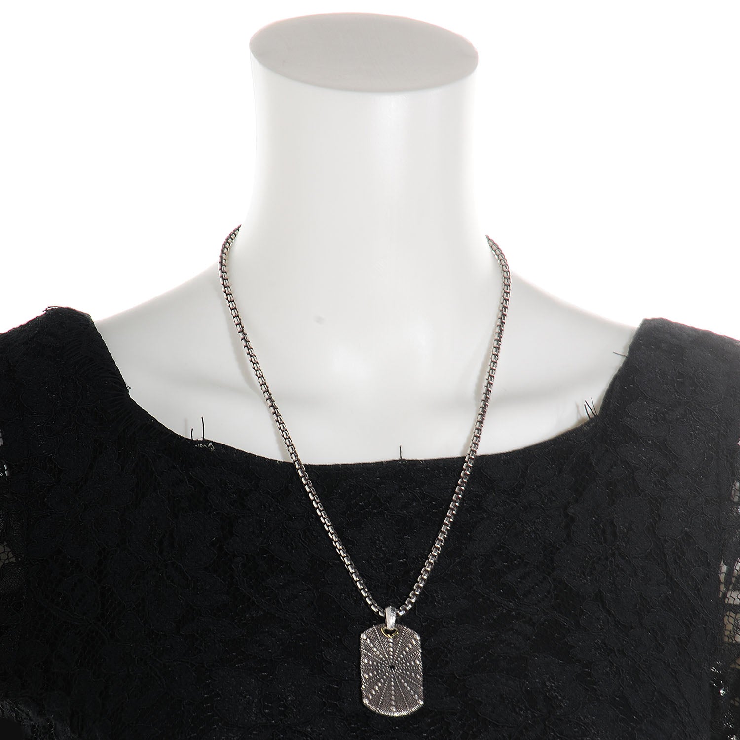 David Yurman Sterling Silver 18K Gold Black Diamond Starfish Dog Tag Necklace 2 of 4