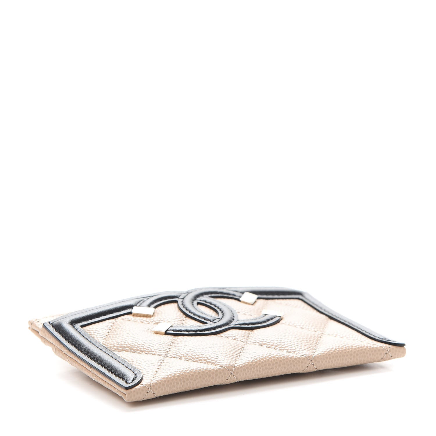 Chanel Caviar Quilted Filigree Card Holder Beige Black 3 of 10