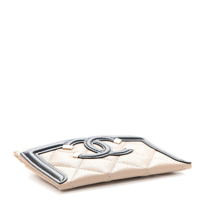 Chanel Caviar Quilted Filigree Card Holder Beige Black 3 of 10
