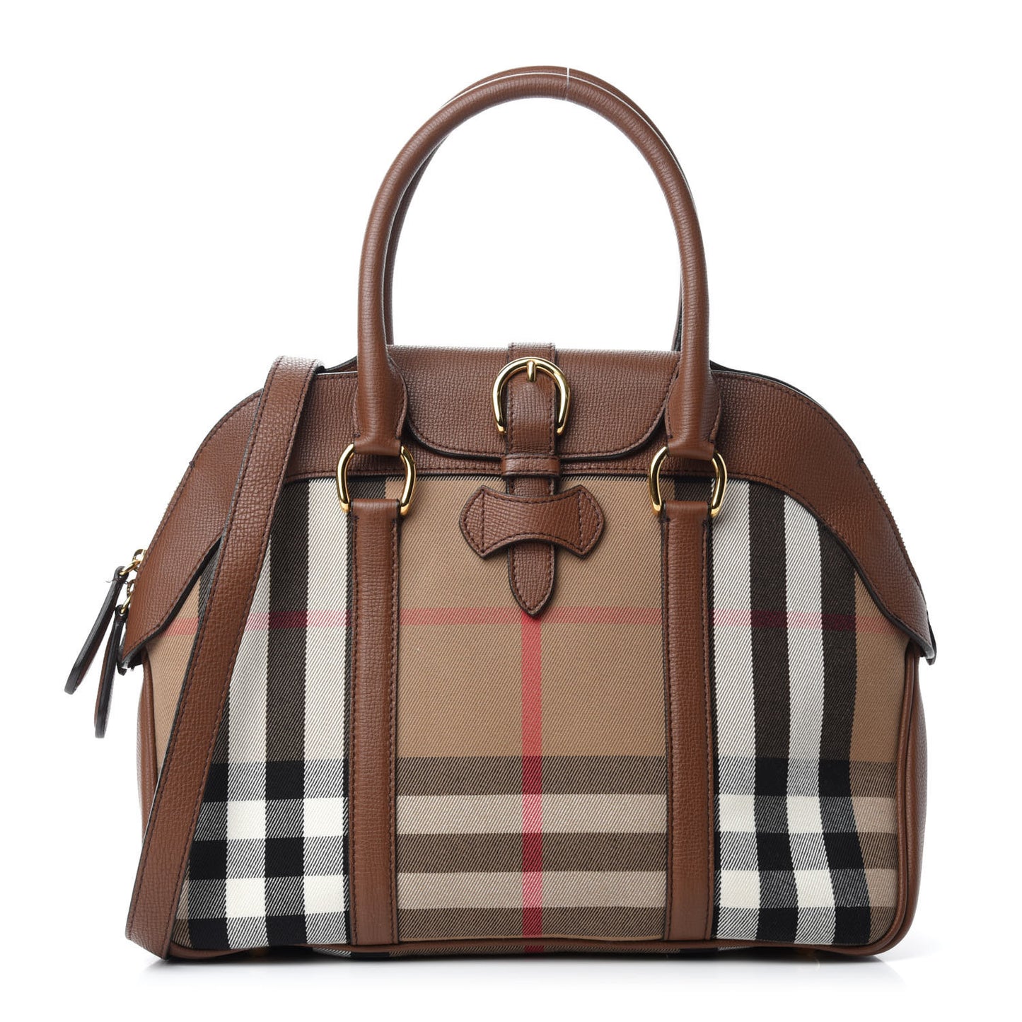 Derby Calfskin House Check Medium Milverton Satchel Tan