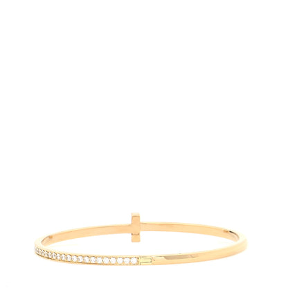 Tiffany 18K Yellow Gold Diamond Narrow T1 Hinged Bangle Bracelet 3 of 7