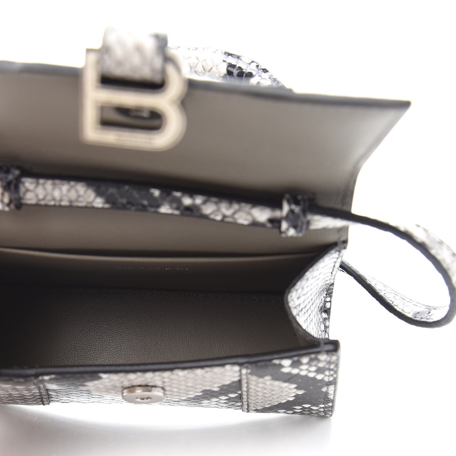 Balenciaga Shiny Calfskin Python Effect Hourglass Top Handle Bag Mini Black White 5 of 9